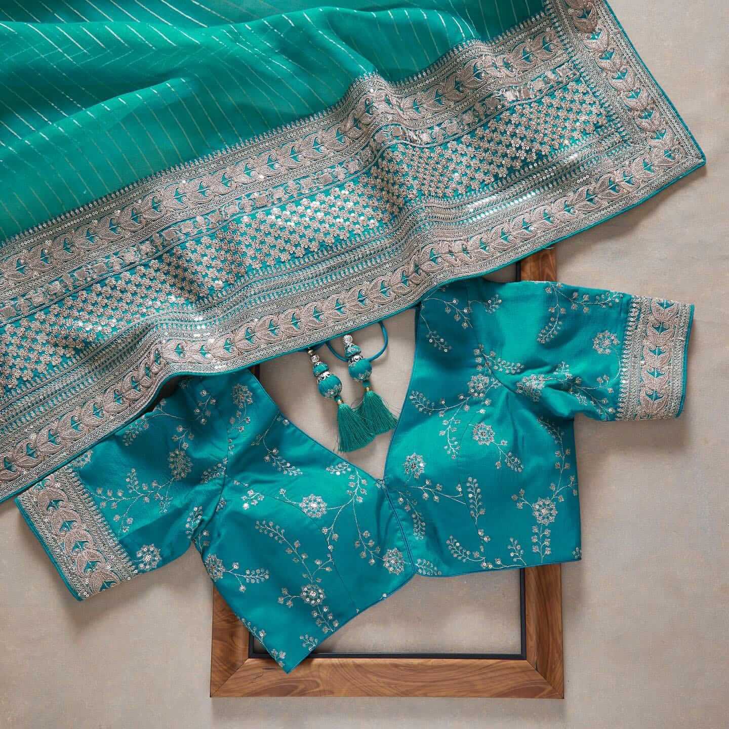 Turquoise Blue Saree In Art Silk With Sequence Work