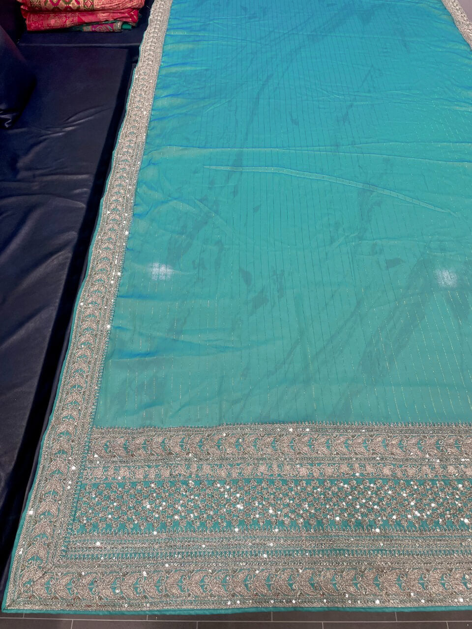 Turquoise Blue Saree In Art Silk With Sequence Work