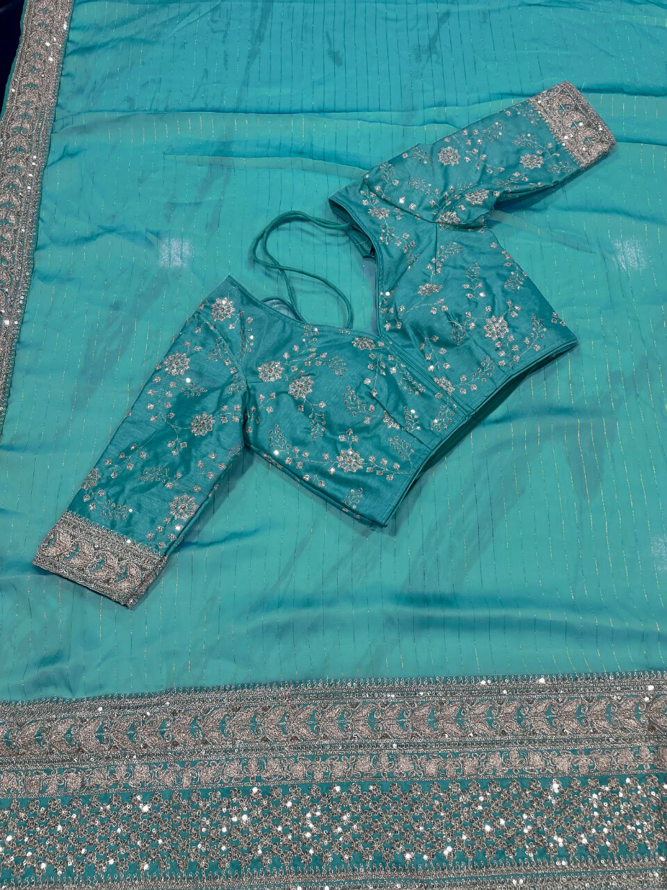 Turquoise Blue Saree In Art Silk With Sequence Work