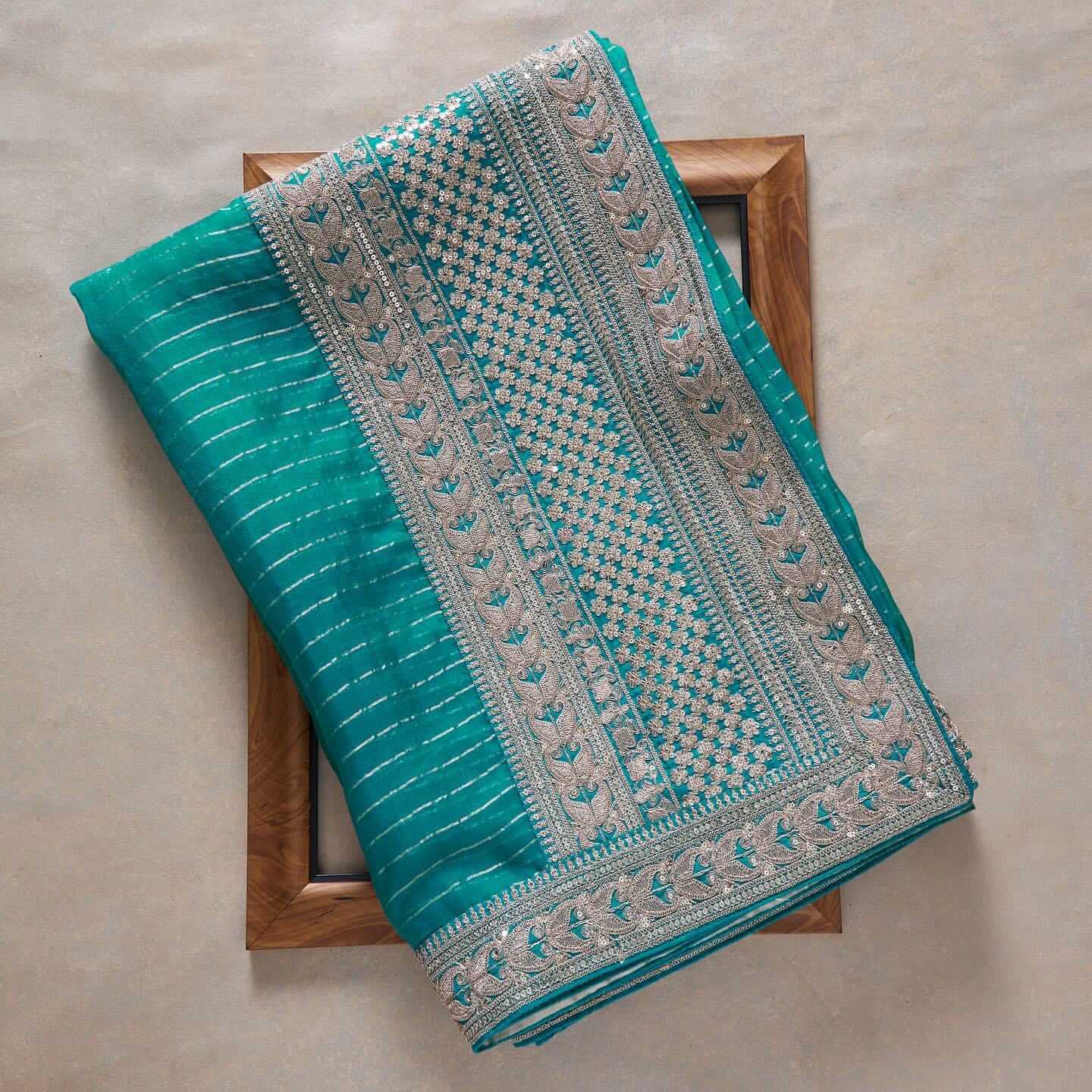 Turquoise Blue Saree In Art Silk With Sequence Work