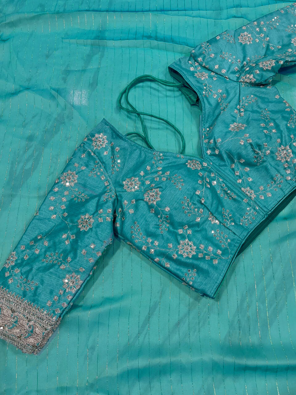 Turquoise Blue Saree In Art Silk With Sequence Work