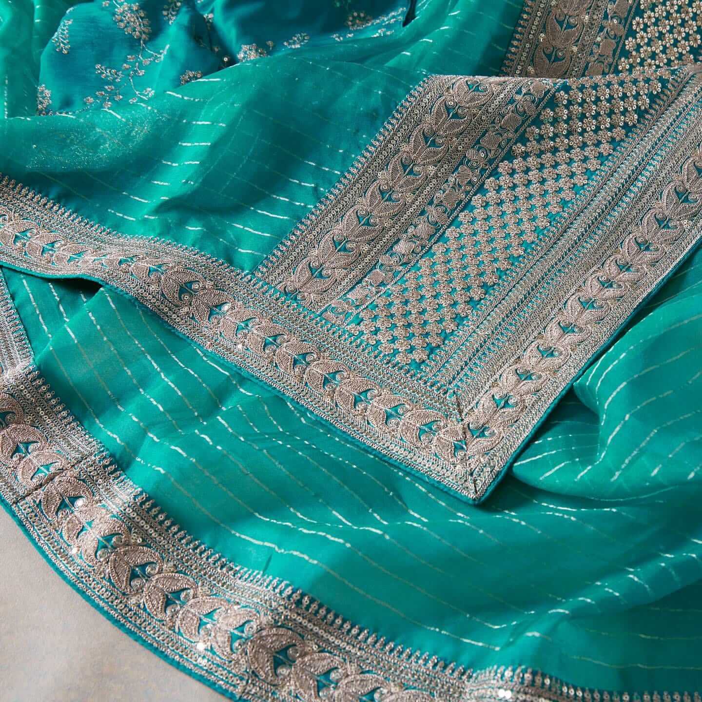 Turquoise Blue Saree In Art Silk With Sequence Work