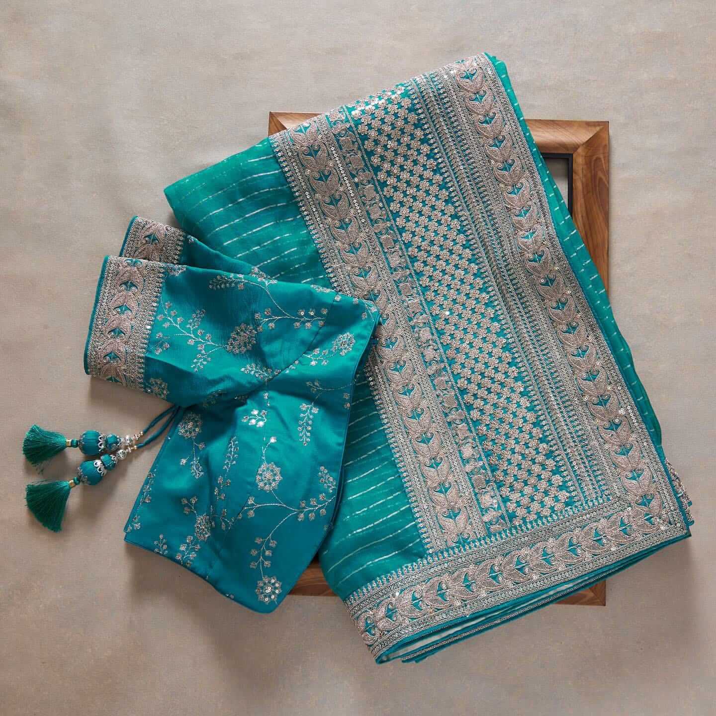 Turquoise Blue Saree In Art Silk With Sequence Work