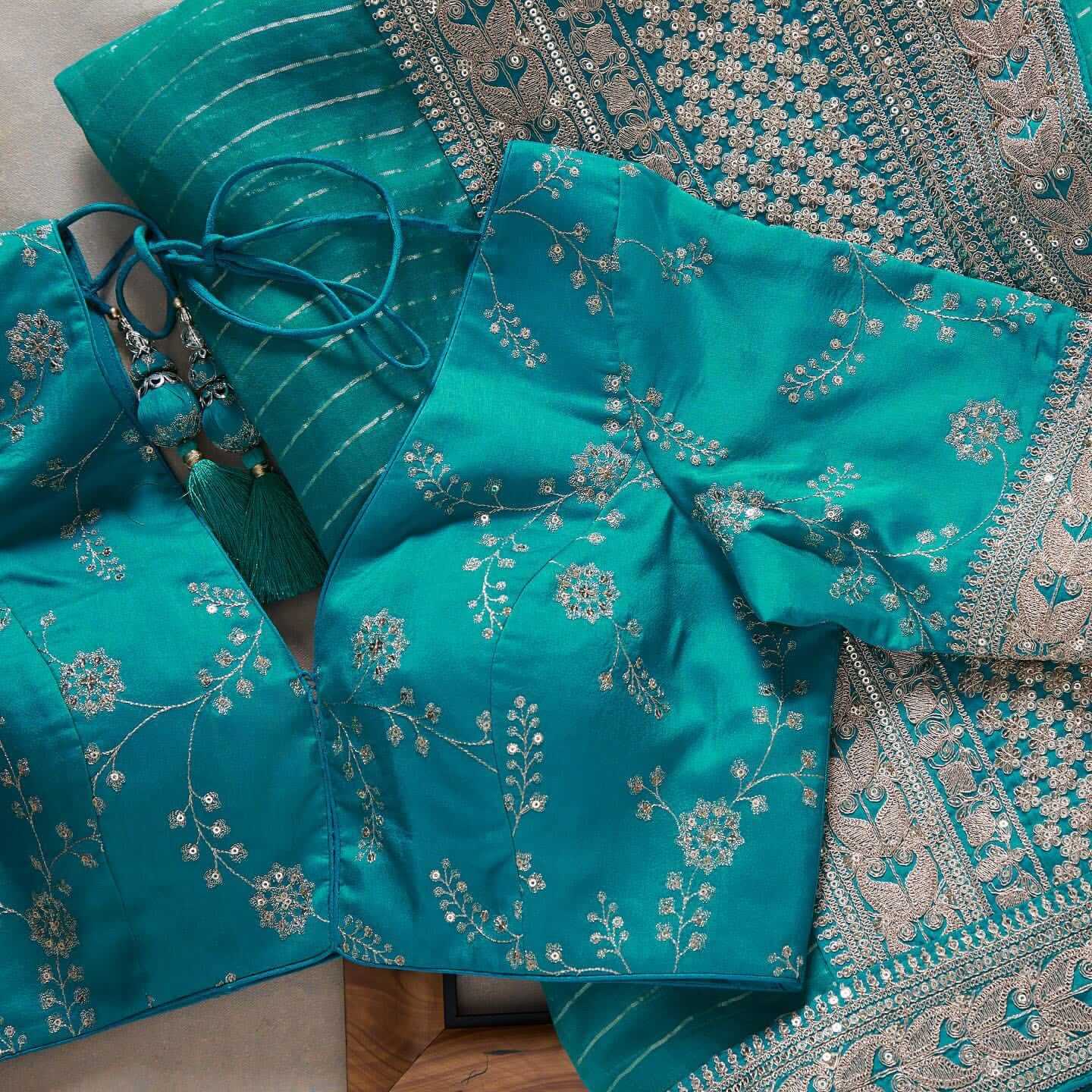 Turquoise Blue Saree In Art Silk With Sequence Work