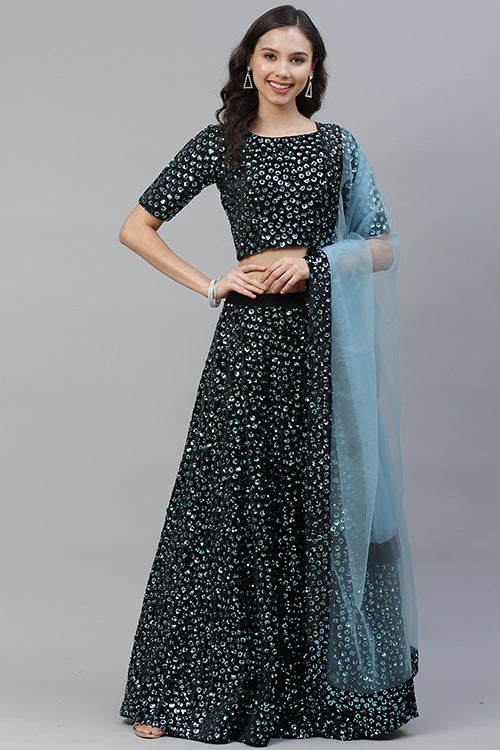 Sky Blue Sequins Embroidered Buy Trends Designer Lehenga Choli