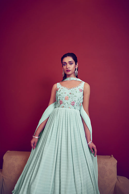 Sky Georgette Embroidered Ready to Ship Long Gown Collection
