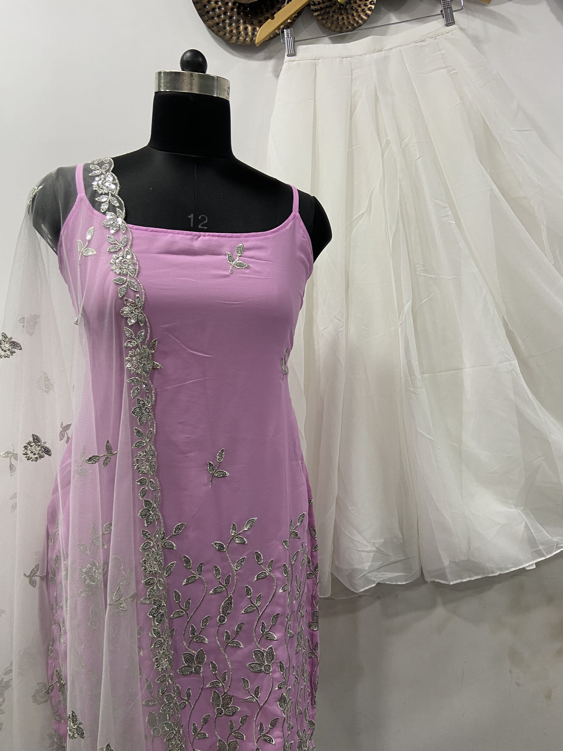 Sleeveless Sequins Work Pink Palazzo Suit Set