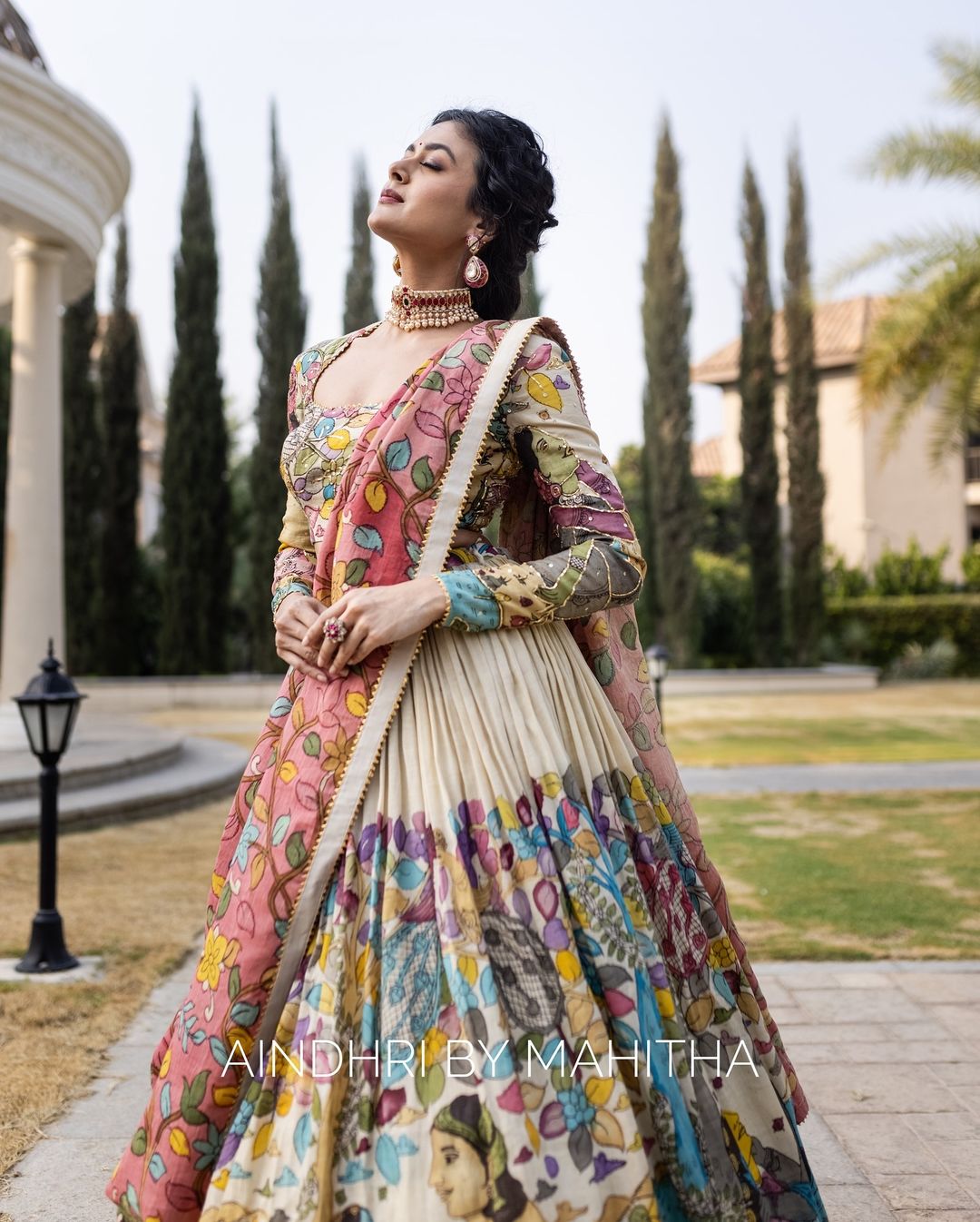 Kalamkari lehenga with vibrant mythological artwork ideal for weddings special occasions