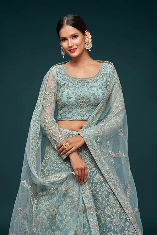 Ocean Aqua Wedding Lehenga Choli – Soft Net Perfection