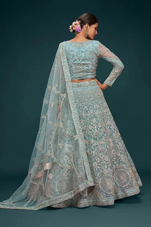Ocean Aqua Wedding Lehenga Choli – Soft Net Perfection