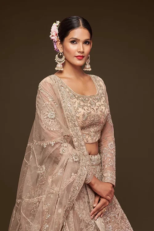 Royal Beige Marriage Lehenga Choli with Dupatta