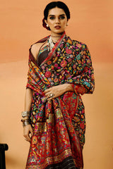 Sensational Black Pashmina Saree With Diaphanous Blouse Piece