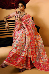 Skinny Baby Pink Pashmina Saree With Amiable Blouse Piece