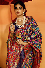 Prodigal Navy Blue Pashmina Saree With Magnificat Blouse Piece
