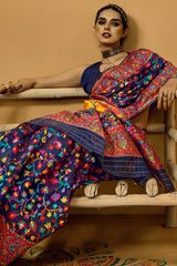 Lustrous Navy Blue Pashmina Saree With Sempiternal Blouse Piece