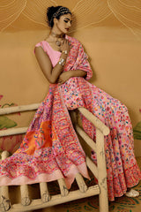 Nemesis Pink Pashmina Saree With Luminous Blouse Piece