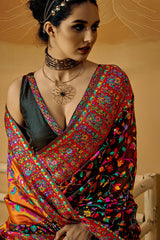 Outstanding Black Pashmina Saree With Pleasurable Blouse Piece