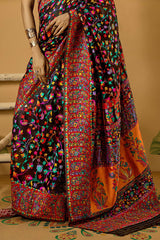 Outstanding Black Pashmina Saree With Pleasurable Blouse Piece