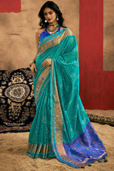 Artistic Turquoise Soft Banarasi Silk Saree With Beautiful  Blouse Piece