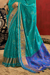 Artistic Turquoise Soft Banarasi Silk Saree With Beautiful  Blouse Piece