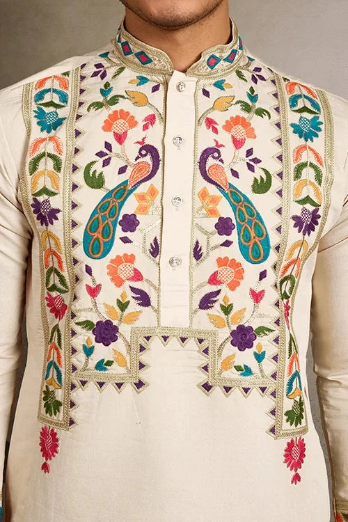 Beige Color Special Embroidered Kurta for Mens Wear