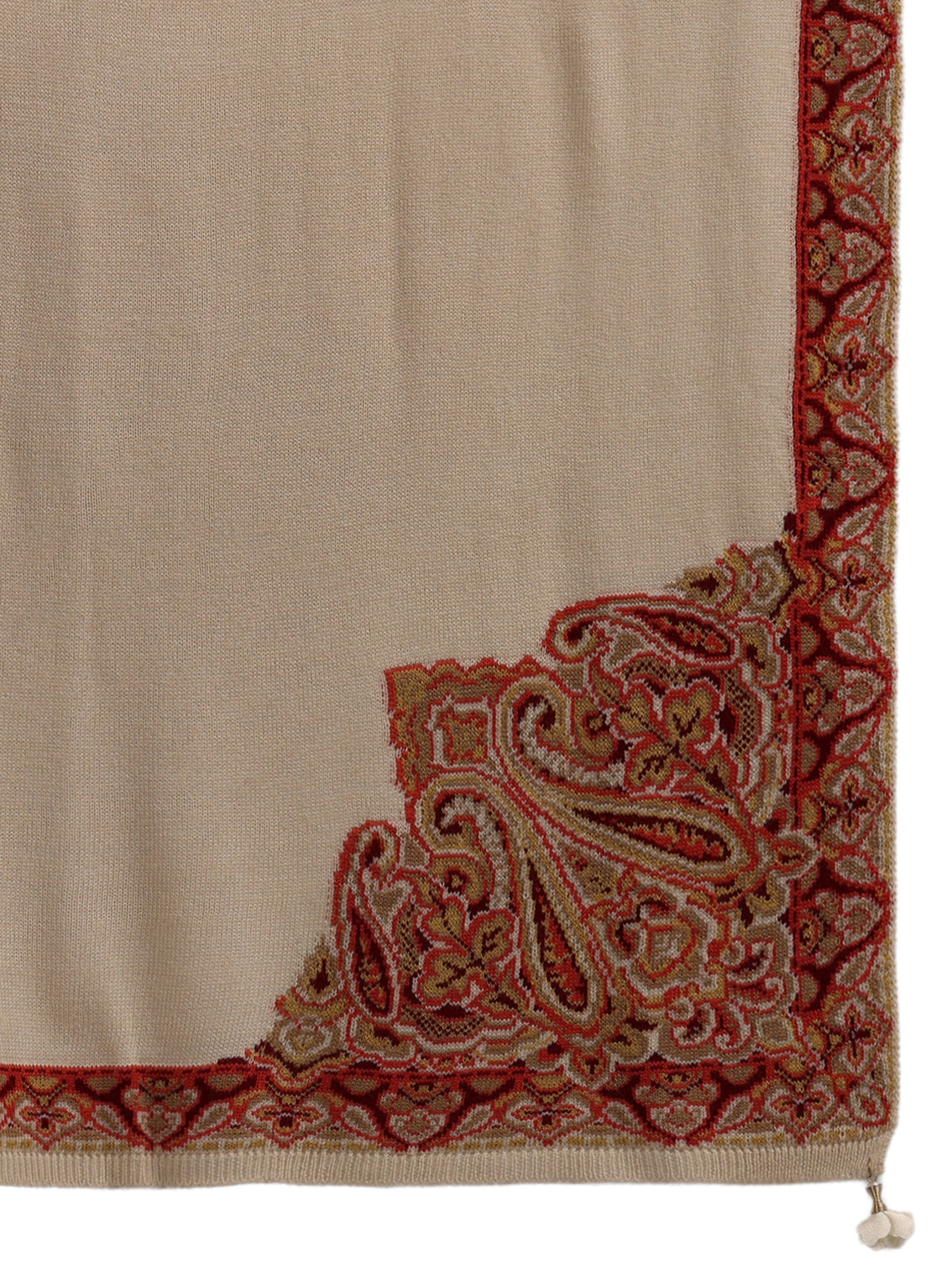 Mameraa Beige Paisley Knitted Acrylic Wrap Shawl