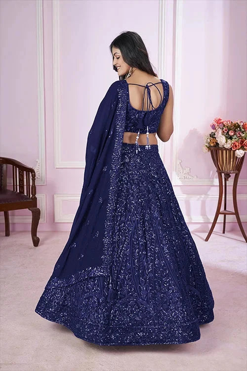 Stylish Blue Lehenga Choli with Georgette Blouse & Dupatta