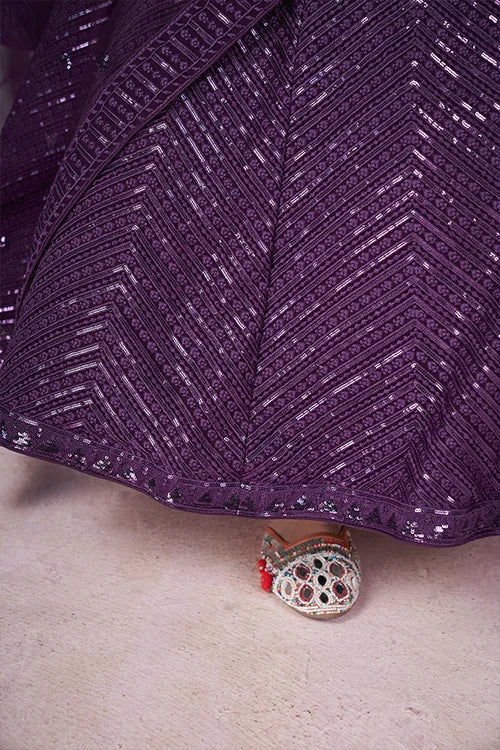 Stunning Purple Georgette Lehenga Choli with Dupatta