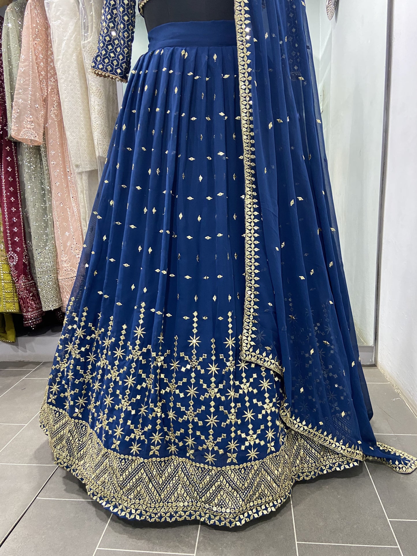 Stunning Teal Blue Sequins Embroidered Georgette Party Wear Lehenga Choli