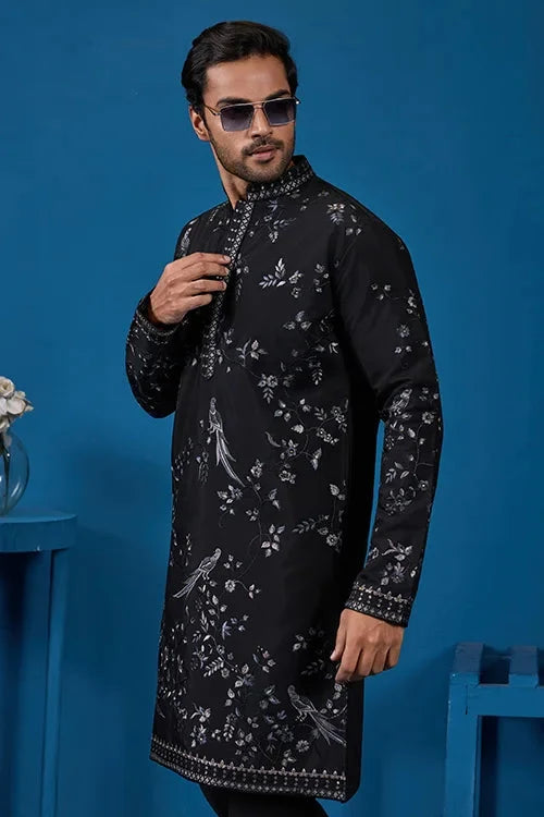 Magic Black Embroidered Stylish Kurta Set for Mens Wear