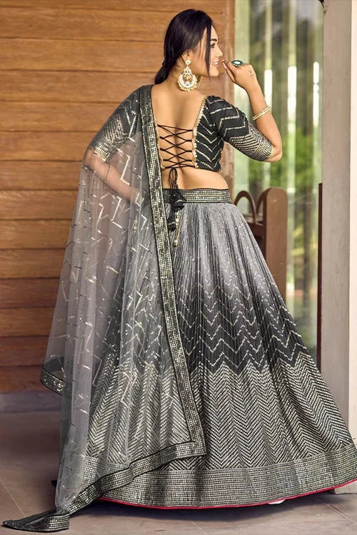 Black Thread Embroidery Lehenga Choli with Dupatta