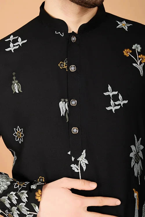 Black Designer Viscose Rayon Men's Kurta