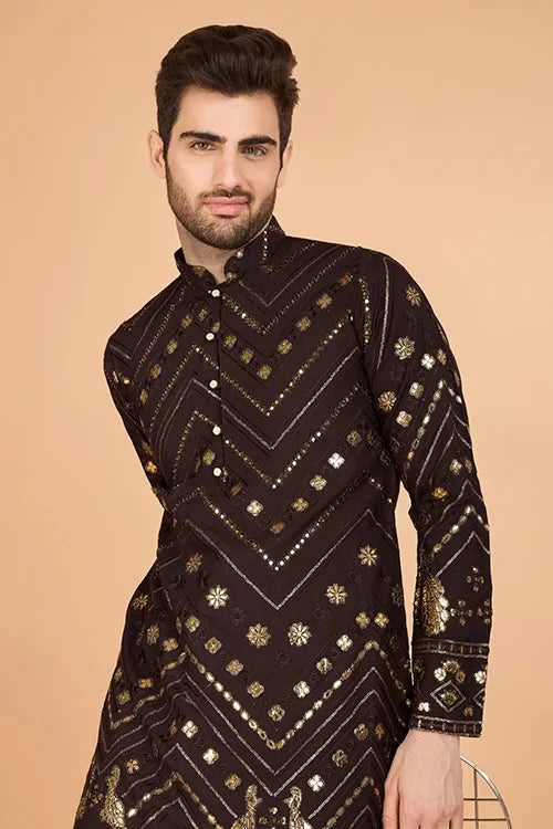 Brown Designer Men's Kurta – Viscose Rayon Fabric