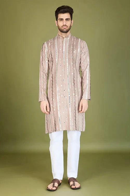 Viscose Rayon Ivery Color Heavy Embroidered Kurta for Men