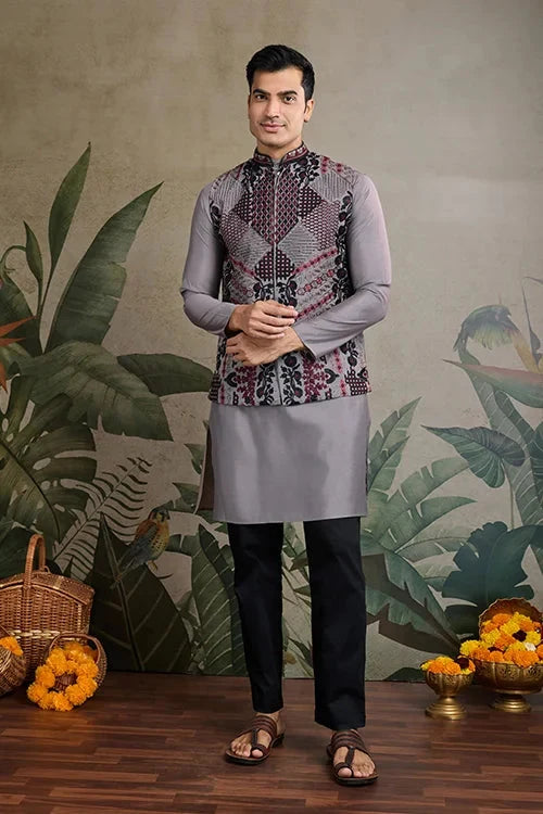 Designer and Stylish Grey Men's Kurta Koti Set for Men