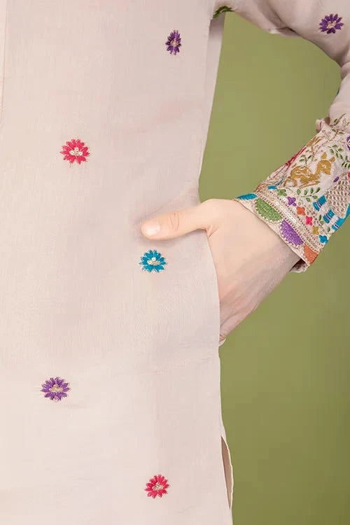 Ivory Viscose Silk Men's Kurta with Thread Work