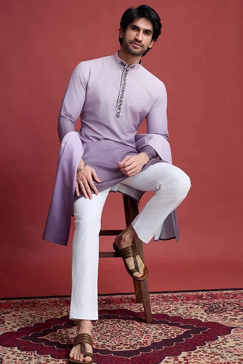 Stylish Mirror Work Rayon Men's Kurta Set