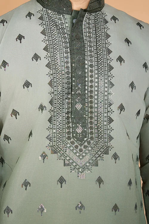 Designer Men's Ombre Green Kurta in Viscose Silk