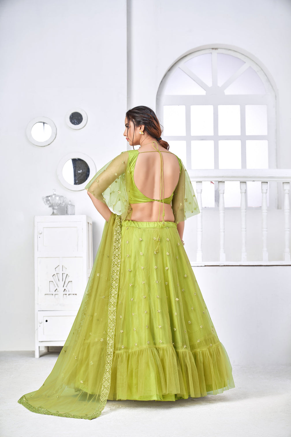 Superb Light Green Thread Embroidery Festive Wear Lehenga Choli