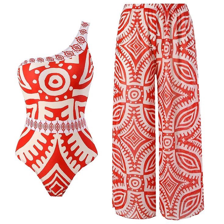Swimsuit with Tulle Print Printed Pants