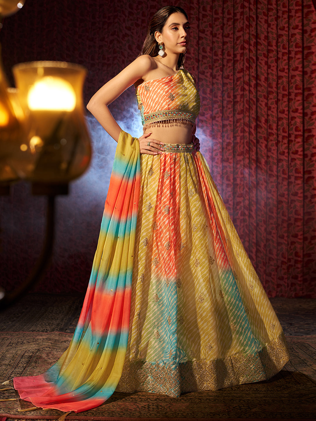 Exquisite Yellow Printed or Embroidered Organza Lehenga Choli