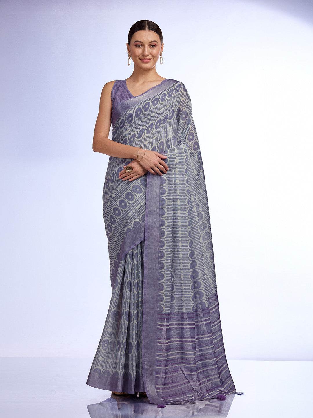Grey Linen Saree With Blouse Piece