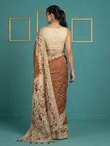 Rust Soft Tussar Silk Saree Bandhani Floral Print Zari Border Traditional Saree With Blouse