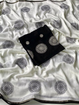 Most Flattering Off White Embroidery Work Crush Silk Saree With Moiety Blouse Piece