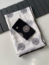 Most Flattering Off White Embroidery Work Crush Silk Saree With Moiety Blouse Piece