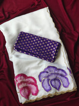 Skinny Off White Handprinted Crush Silk Saree With Resplendent Blouse Piece