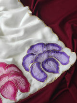 Skinny Off White Handprinted Crush Silk Saree With Resplendent Blouse Piece