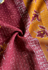 Winsome Maroon Printed Linen Silk Saree With Grandiose Blouse Piece