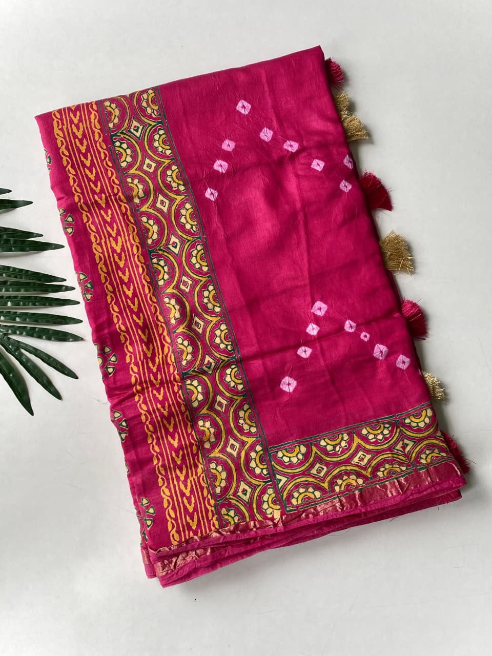 Allure Dark Pink Soft Chanderi Silk Badhani Printed Saree With Exceptional Blouse Piece