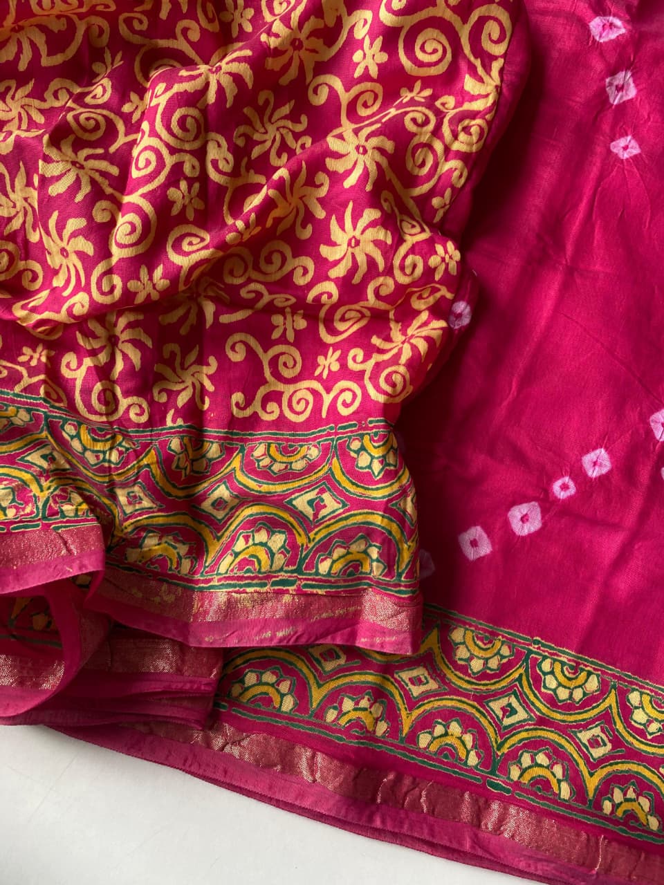 Allure Dark Pink Soft Chanderi Silk Badhani Printed Saree With Exceptional Blouse Piece